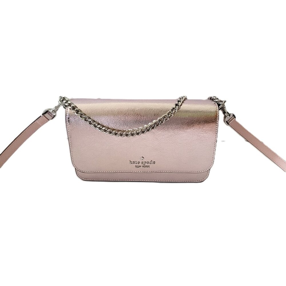 Kate Spade KN218 Madison Crinkle Metallic Mini Flap Crossbody Bag Lilac Moon